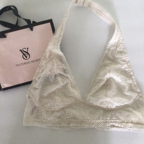 VICTORIAS SECRET HALTER BRALETTE WHITE LARGE - Picture 4 of 14
